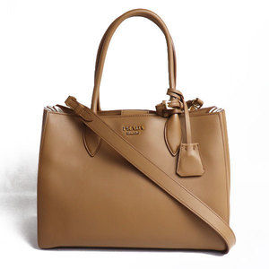 Prada Bibliotheque Bicolor 2way Shoulder Bag Leather Camel White